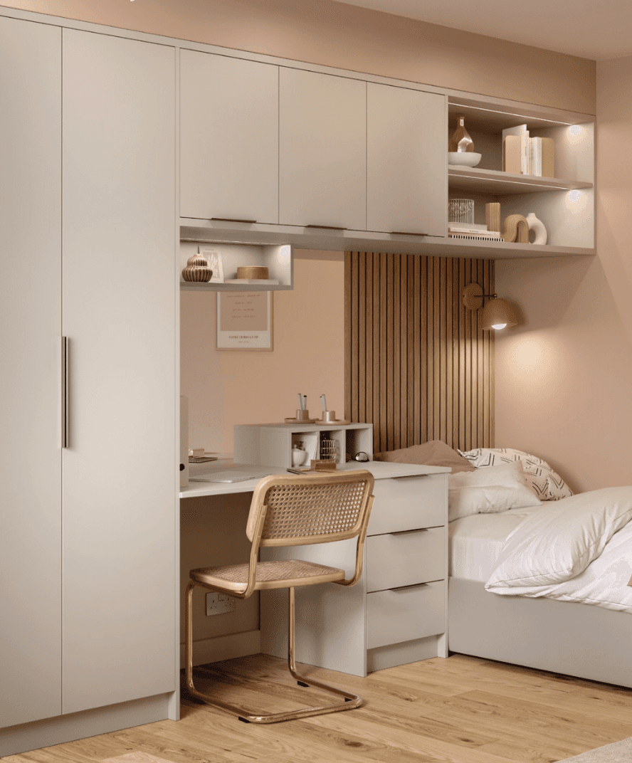 Bespoke bedroom units in natural wood